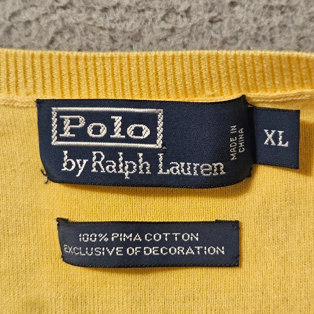Polo Ralph Lauren Mens XL Yellow Pima Cotton V-Neck Sweater Vest Pony Logo